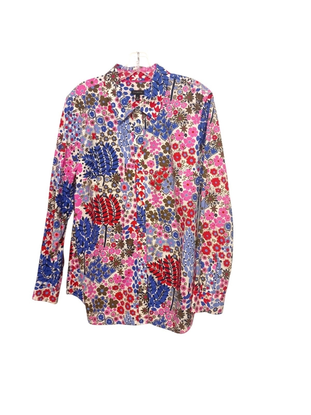Talbots -Colorful Floral Button-Up Shirt with Blue & Pink Accents